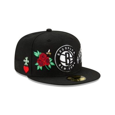 Brooklyn Nets Gorra | New Era NBA Icon 59fifty Fitted Cap Mexico - Negros